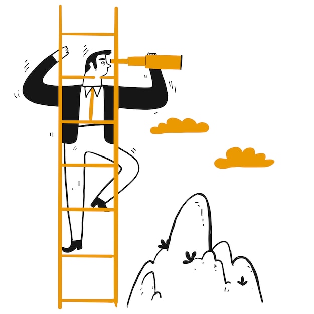 Businessman leader climb stair to peak