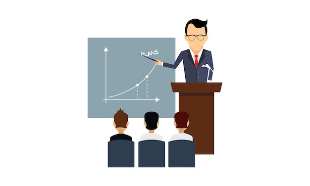 Vector businessman leading the presentation during the meeting business seminar vector illustration isolated on a white background