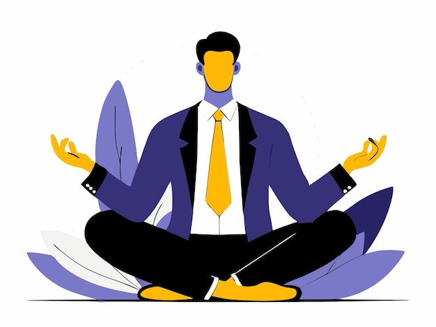 Vector a businessman meditates in the lotus position to find inner peace and clarity