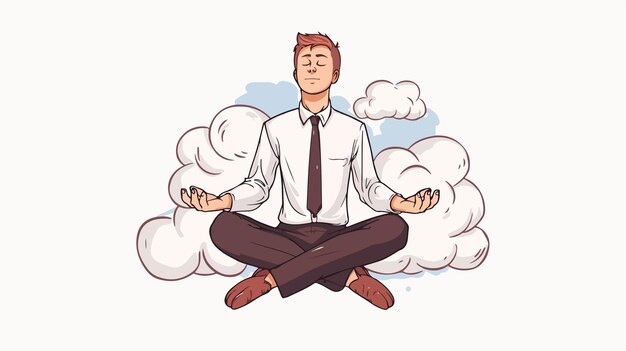 Vector businessman meditating on white cloud concept