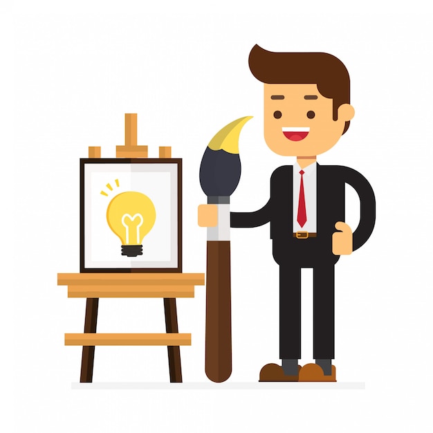 Businessman painting on canvas with idea