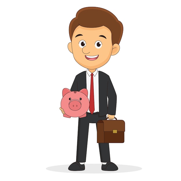 Businessman and piggy bank in a office workplace