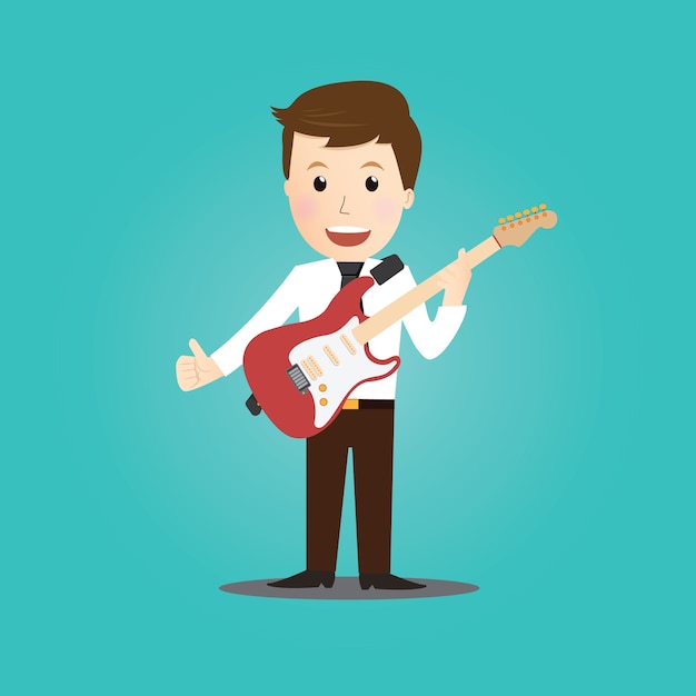 Businessman play guitar