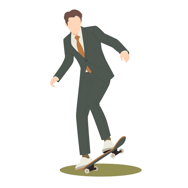 Businessman playing skateboard isolated illustration