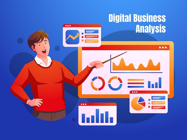 businessman presentation about digital business analysis