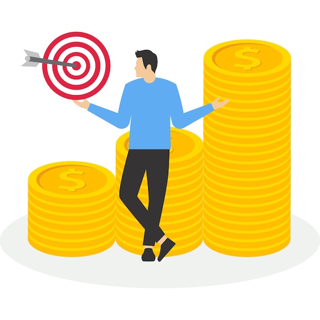 Businessman proud large amount of money and goals Vector illustration in flat style