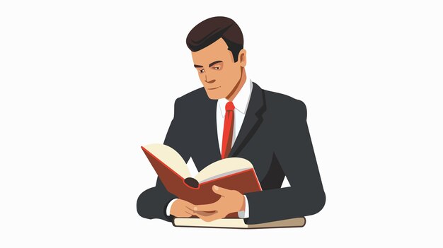 Businessman Reading BookFlat Vector Illustration