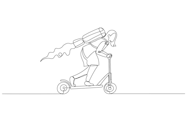 Businessman riding scooter with jet engine Concept of business speed