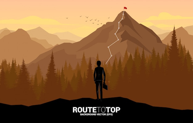 Businessman and Route to the top of mountain