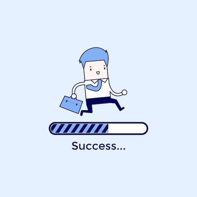 Businessman run on progress loading bar Success concept Cartoon character.