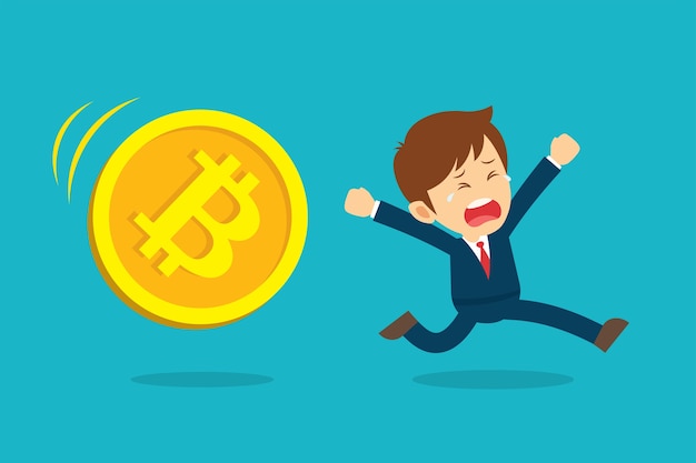 Businessman running are sad at the bitcoin price drop