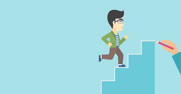 Businessman running upstairs vector illustration.