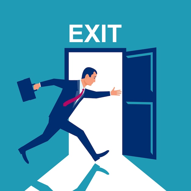 Businessman runs into open door Symbol exit Vector