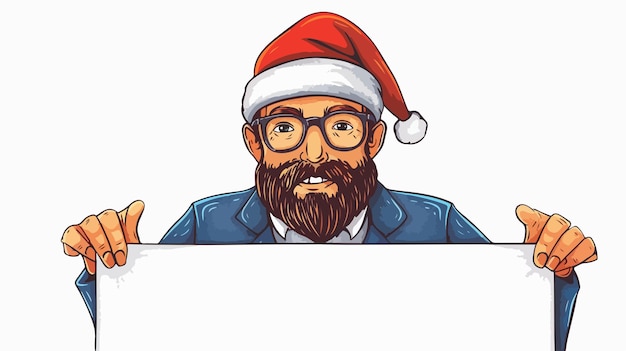 Vector businessman in santa hat holding white blank banner