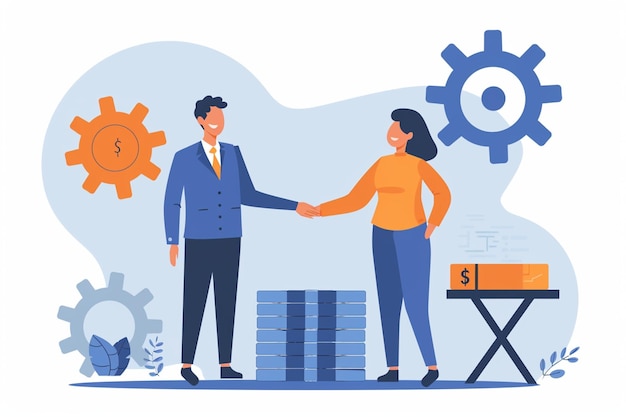 Vector businessman shaking hands with businesswoman