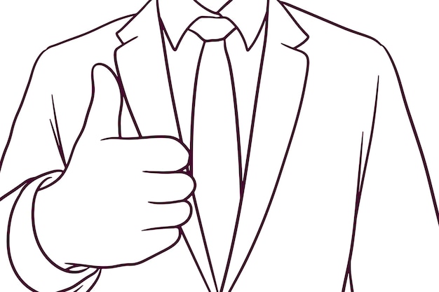 Businessman showing thumb up business concept hand drawn style vector illustration