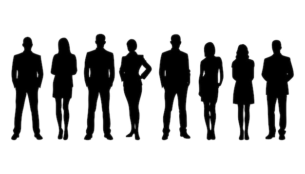 Vector businessman silhouette of diverse team standing together