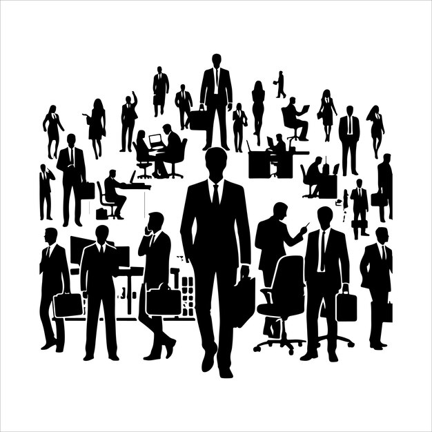 Vector businessman silhouette a group of standing and walking business