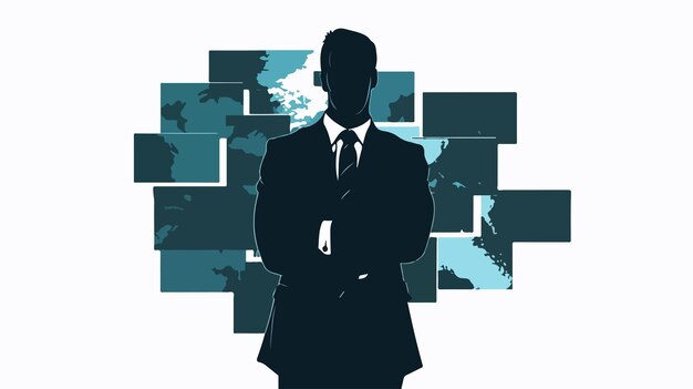 Vector businessman silhouette standing against media picture