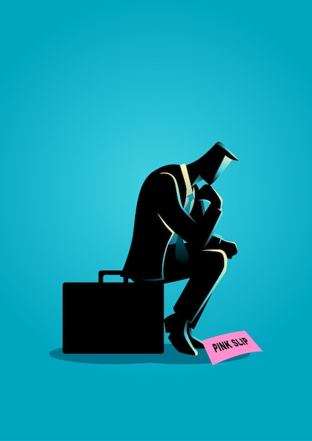 Vector businessman sitting on suitcase 