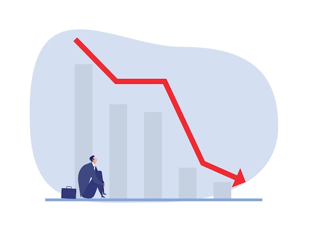 Businessman sitting  with falling degrading graph Bankruptcy