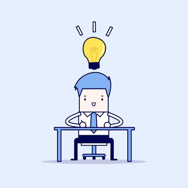 Businessman sketch his work on paper with light bulb ideas Cartoon character thin line style vector