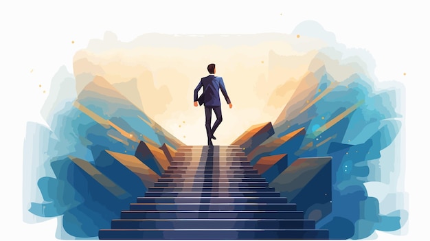 Businessman on Stair Metaphor Success Growth Progress Concept