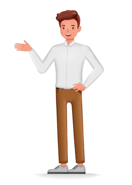 Businessman standing and doing presentation character design 3d vector illustration