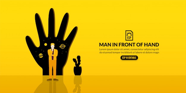 Businessman standing in front of rising hand