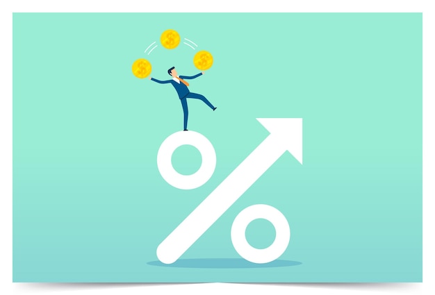 Businessman standing on top of percentage balance Vector illustration design