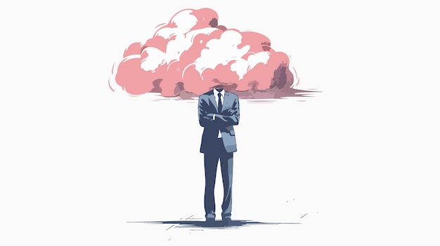 Businessman Standing with Head in Cloud Handdrawn Illustration