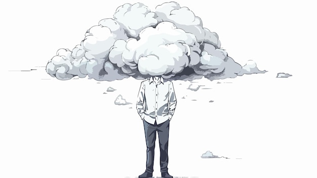 Businessman Standing with Head in Cloud Handdrawn Illustration