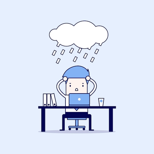 Businessman strain with rain cloud on his head Cartoon character thin line style vector