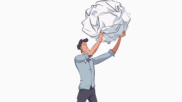 Vector businessman struggling with heavy crumpled ball effort concept