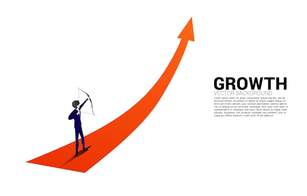 Businessman in suit shoot the arrow to target on graph step Business Concept of marketing target and customer