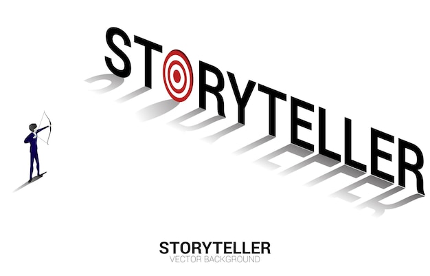 Businessman in suit shoot the arrow to target in storyteller wording concept of communication and storyteller