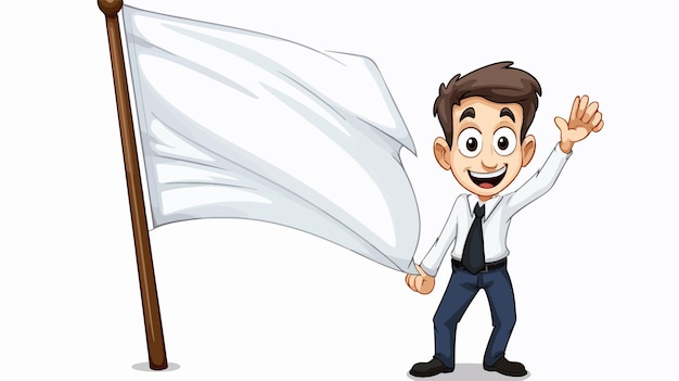 Businessman Surrendering with White Flag Cartoon Vector