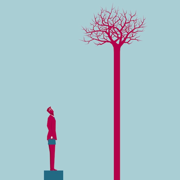 Vector businessman and tree. isolated on blue background.