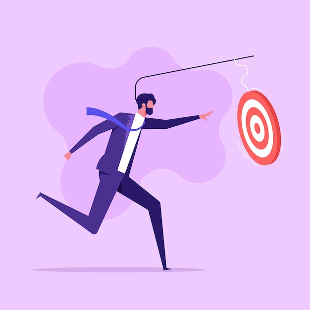 Businessman try to catch the target. Challenge achieve aim concept. Vector illustration