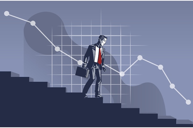 Businessman Walk Down Stair Facing Decreasing Business Chart Illustration Concept