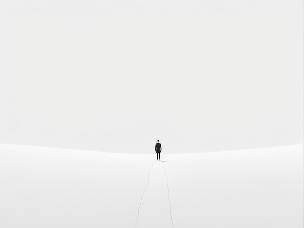 Vector businessman walking on a empty white wall