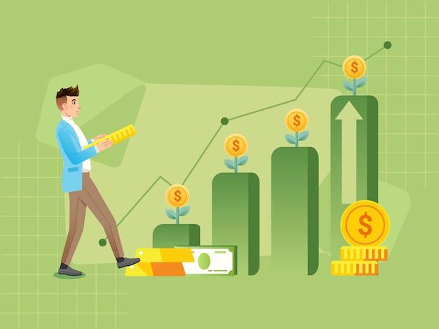 Businessman walking growth investment profit increase revenue progress rising up chart vector