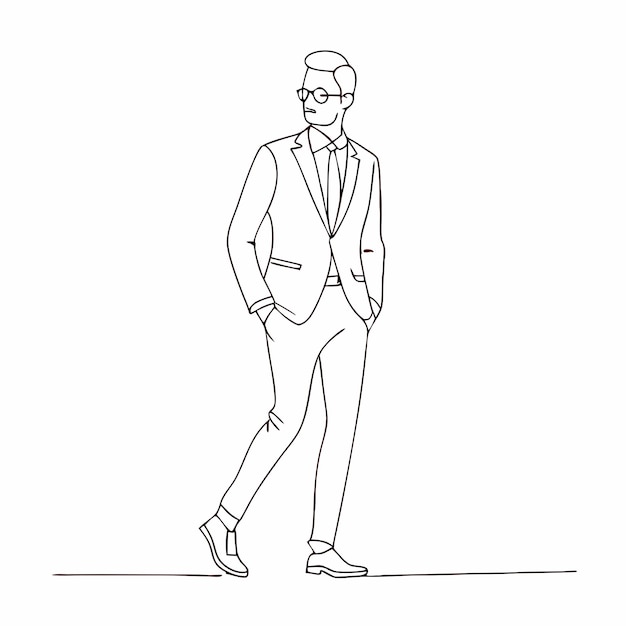 Vector a businessman walking pose with shoes stylish outfit one line continuous vector illustration line art 17