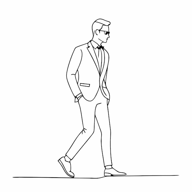 a Businessman walking pose with shoes stylish outfit one line continuous vector illustration Line art 25