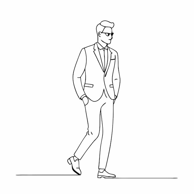 a Businessman walking pose with shoes stylish outfit one line continuous vector illustration Line art 28