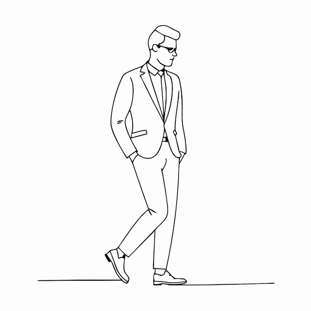 Vector a businessman walking pose with shoes stylish outfit one line continuous vector illustration line art 43