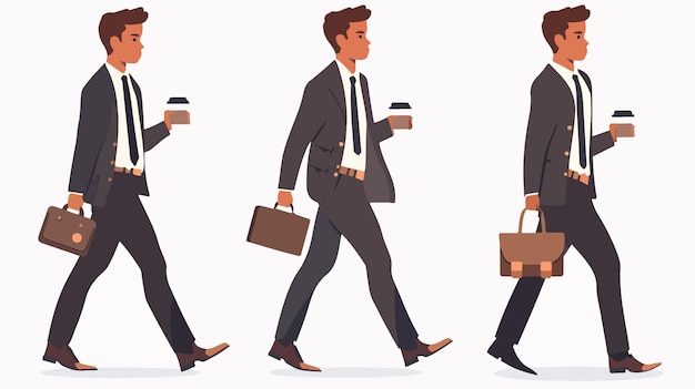 Vector businessman walking in street holding coffee professional businessperson lifestyle