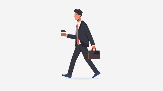 Vector businessman walking in street holding coffee professional businessperson lifestyle