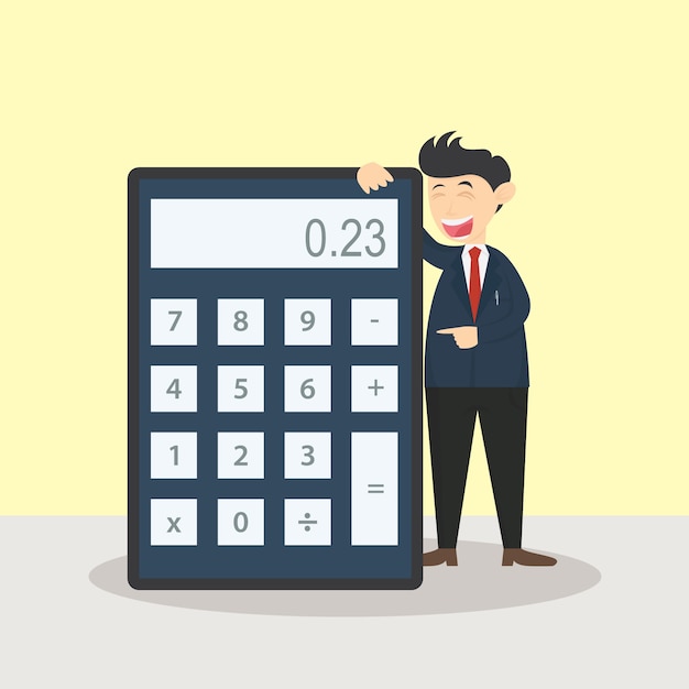 businessman with big calculator character cartoon vector design