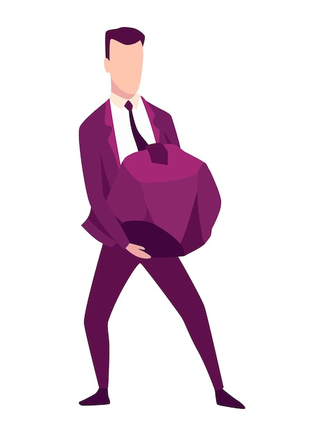 Businessman with boulder vector illustration Stressed mans carry heavy stone in hands overwhelmed with problem or task Crisis problem of business people burden challenge conquering concept